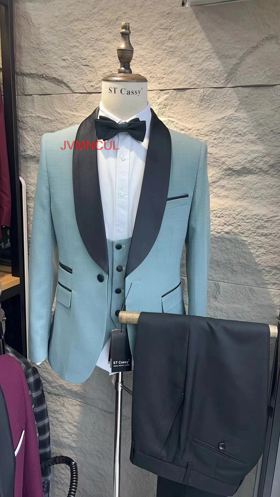 3 Piece Slim fit Boyfriend Suits for Men Wedding Tuxedos Male Fashion Jacket Vest with Pants Black Peaked Lapel Bridal Costume