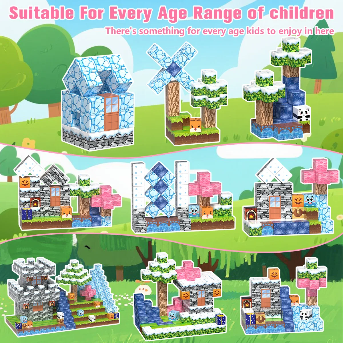 2.0 ซม.Snow Theme บล็อกอาคารแม่เหล็ก MOC มินิสแควร์อิฐการศึกษาแม่เหล็กของเล่นเด็กวันหยุดคริสต์มาสของขวัญ