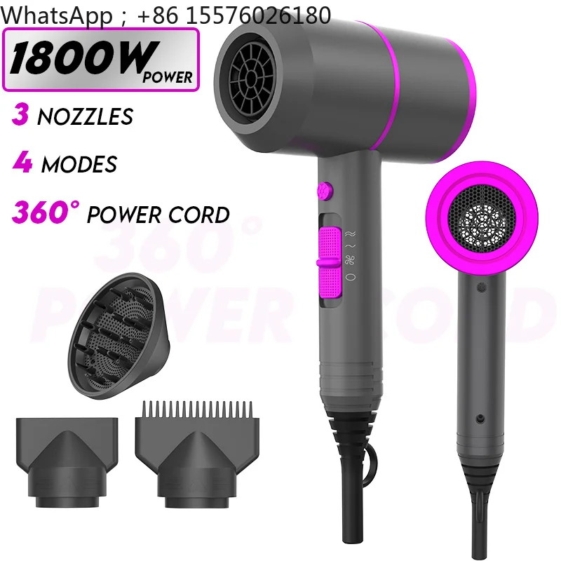 VoluVibe Professional Ionic Hair Dryer, Powerful Fast Drying Low Noise Blow Dryer with 2 Concentrator Nozzle 1 Diffuser Attachme