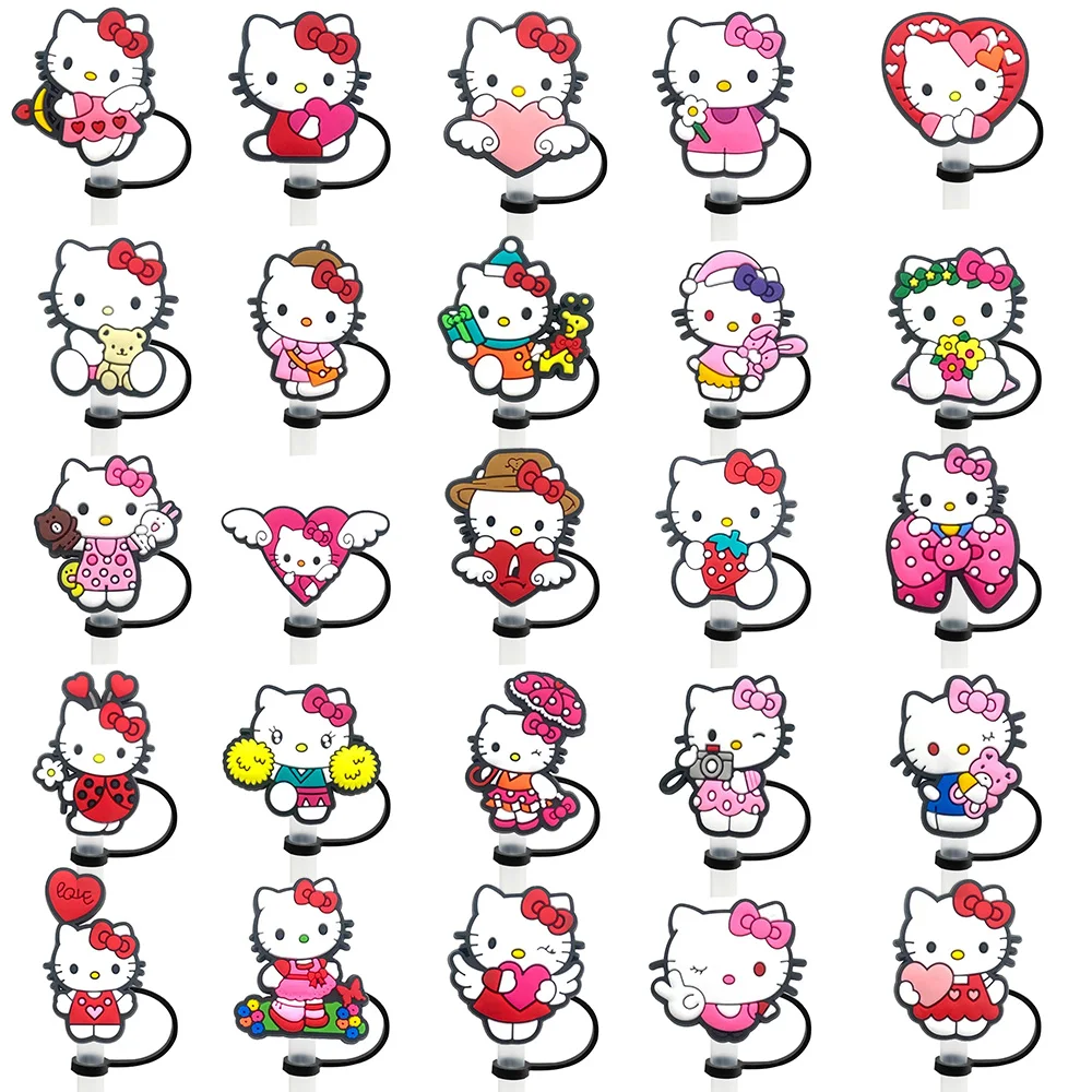 1-25pcs Hello Kitty Miniso With Car thermos cup 30&40Oz Cup10mm Straw Toppers Reusable Dust-Proof Straw Cap