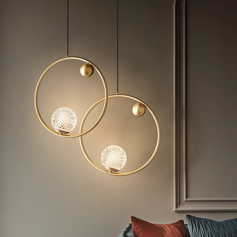 RONIN-Candelabro LED de cobre contemporâneo, luzes suspensas de latão dourado, design simples, decoração criativa para casa e quarto