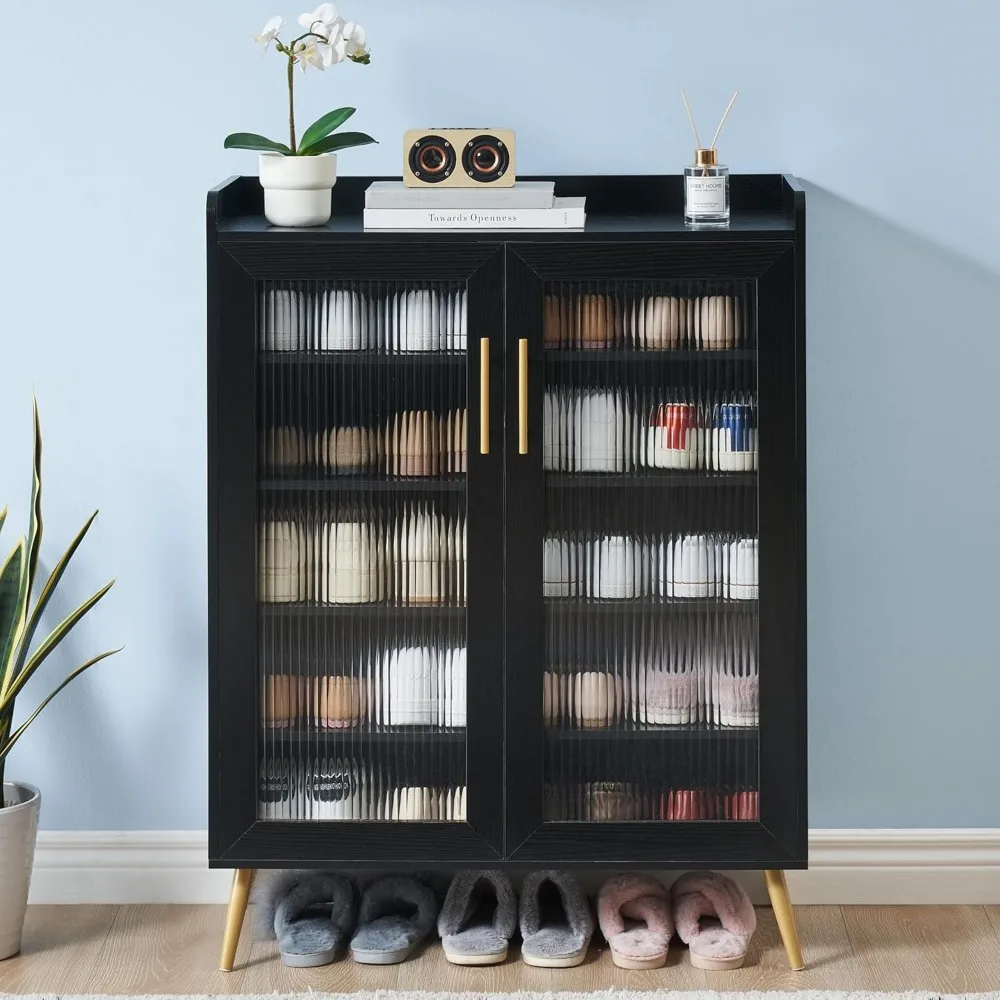 

"5-Tier Shoe Cabinet with Glass Doors | Entryway & Hallway Storage Organizer - Modern Shoe Storage Solution"