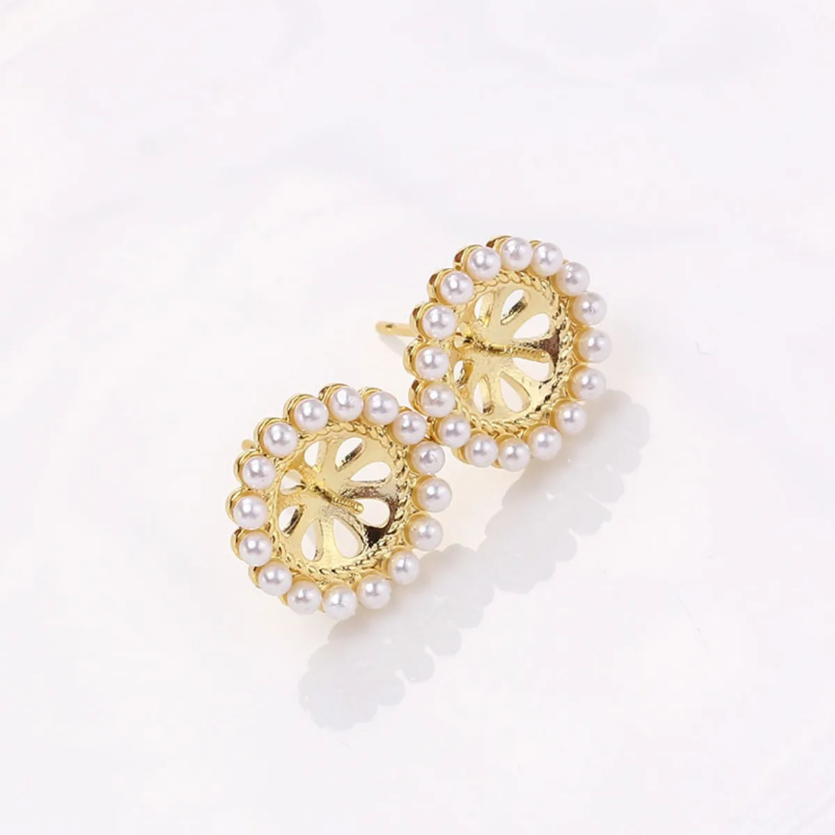 Brass 18K Gold Plated Earring Base, Simple Blank Setting For DIY Pearl Stud Earrings With S925 Silver Needle, Korean Style