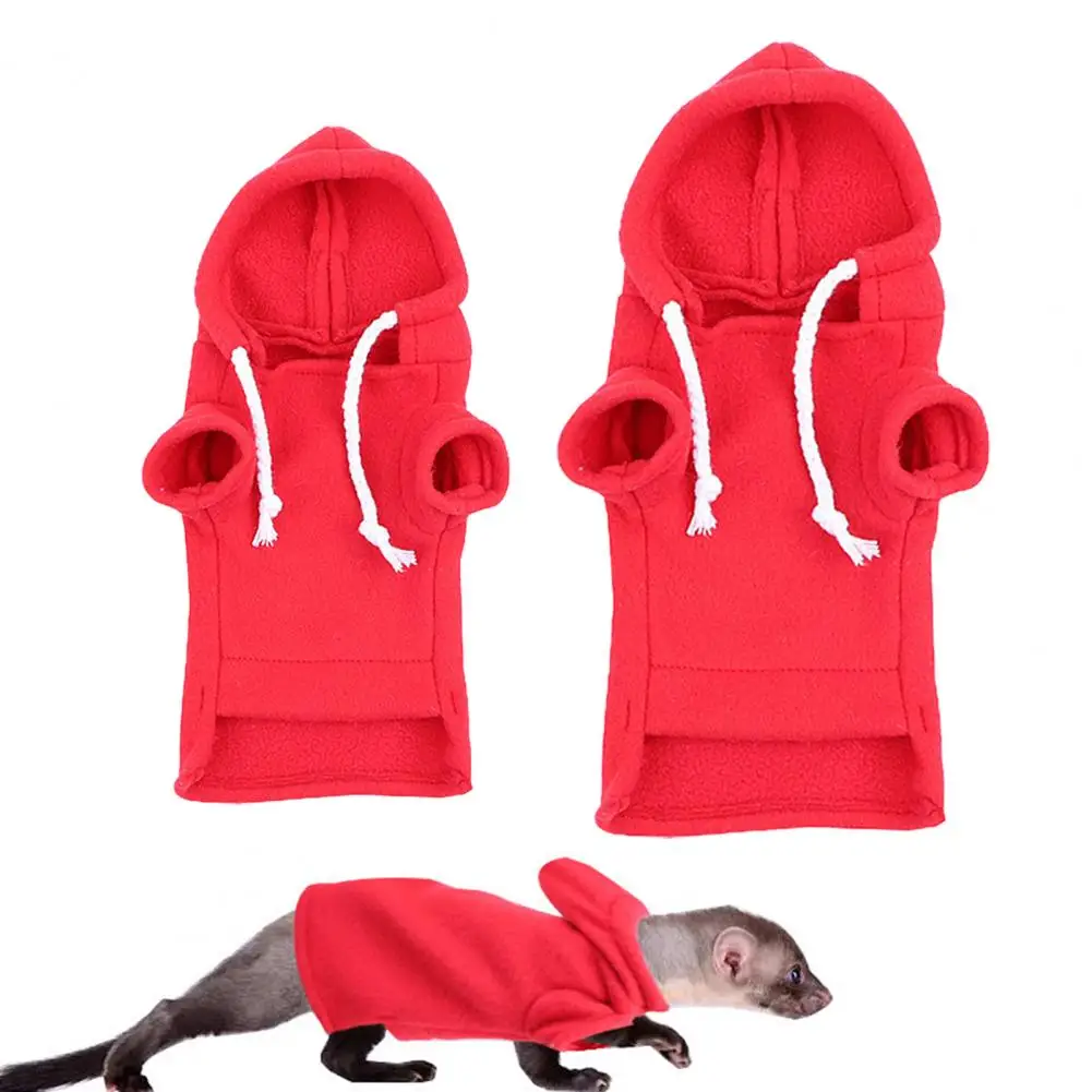 Cute Hamster Guinea Clothes Ferret Hoodie Solid Color Drawstring Hooded Sweatshirt Thick Fleece Foreleg Elastic Pet Hoodie