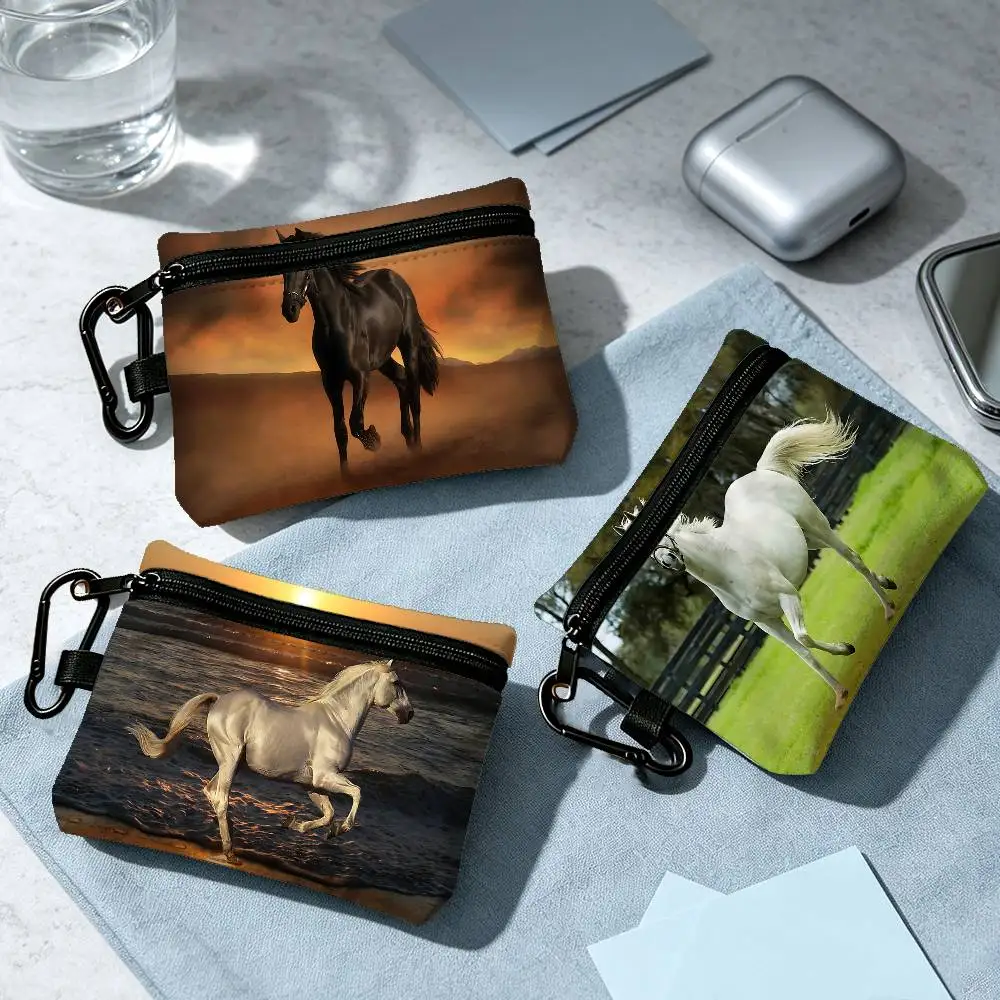 Beautiful Horse Colorful Fashion Wear-resistant Oxford Cloth Coin Purse Portable Backpack Hanging Card Storage Bag