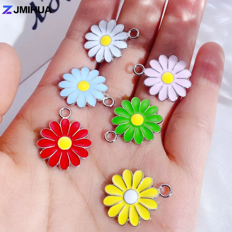 10PCS Enamel Daisy Flower Charms For Jewelry Making Accessories DIY Handmade Women Pendants Necklaces Earrings Bracelets Anklets