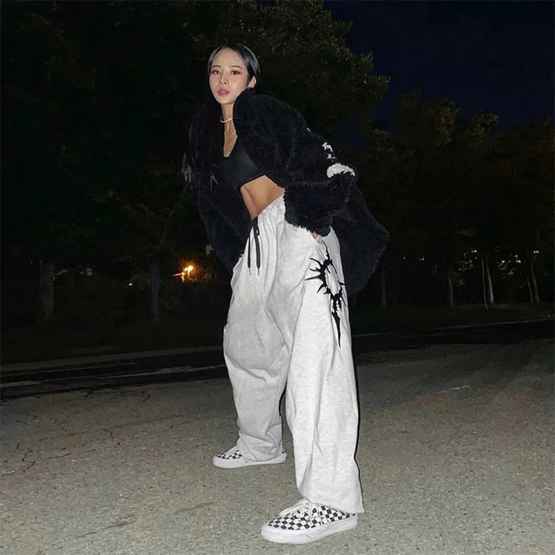 Deeptown Y2k Gothic Women Sweatpants Baggy Vintage Harajuku Jogger Straight Korean Fashion Trousers Streetwear Hip Hop Gyaru