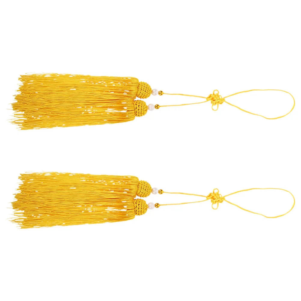 2Pcs Martial Arts Supplies Tassels Yellow Cloth Secure Hanging Design for Taichi Training Decorative Accessory