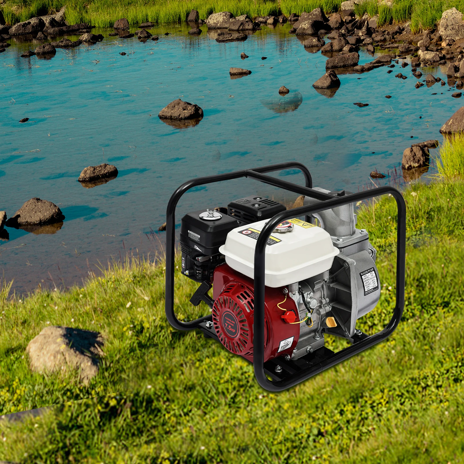 7.5HP 4-Stroke Gas-Powered Water Pump 210CC Portable Gasoline Water Pump Transfer System High Pressure Irrigation 1000L/m