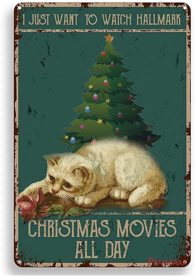 Retro Christmas Cat Tin Sign Funny Quote Vintage Metal Tin Sign Wall Decor for Office/Home/Classroom/Winter Decor Gifts for sign