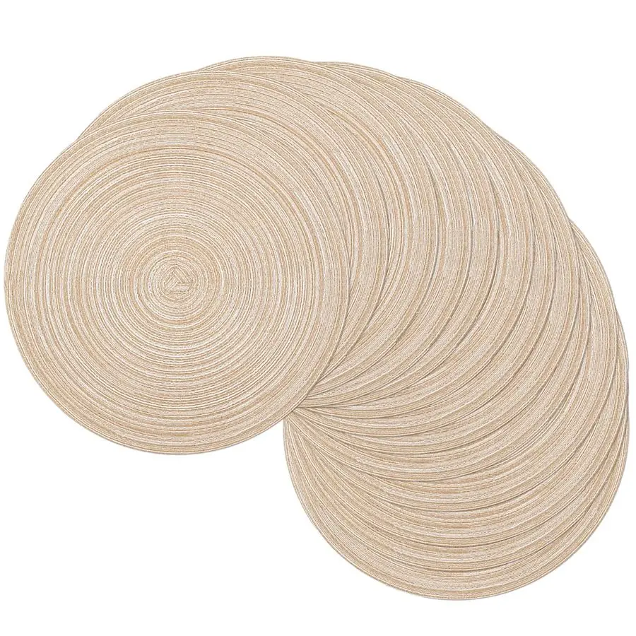 

15 inch Beige Round Placemats Set of 12 for Dining Table Woven Braided Circle Place Mats Kitchen Placemat Washable Table Mats