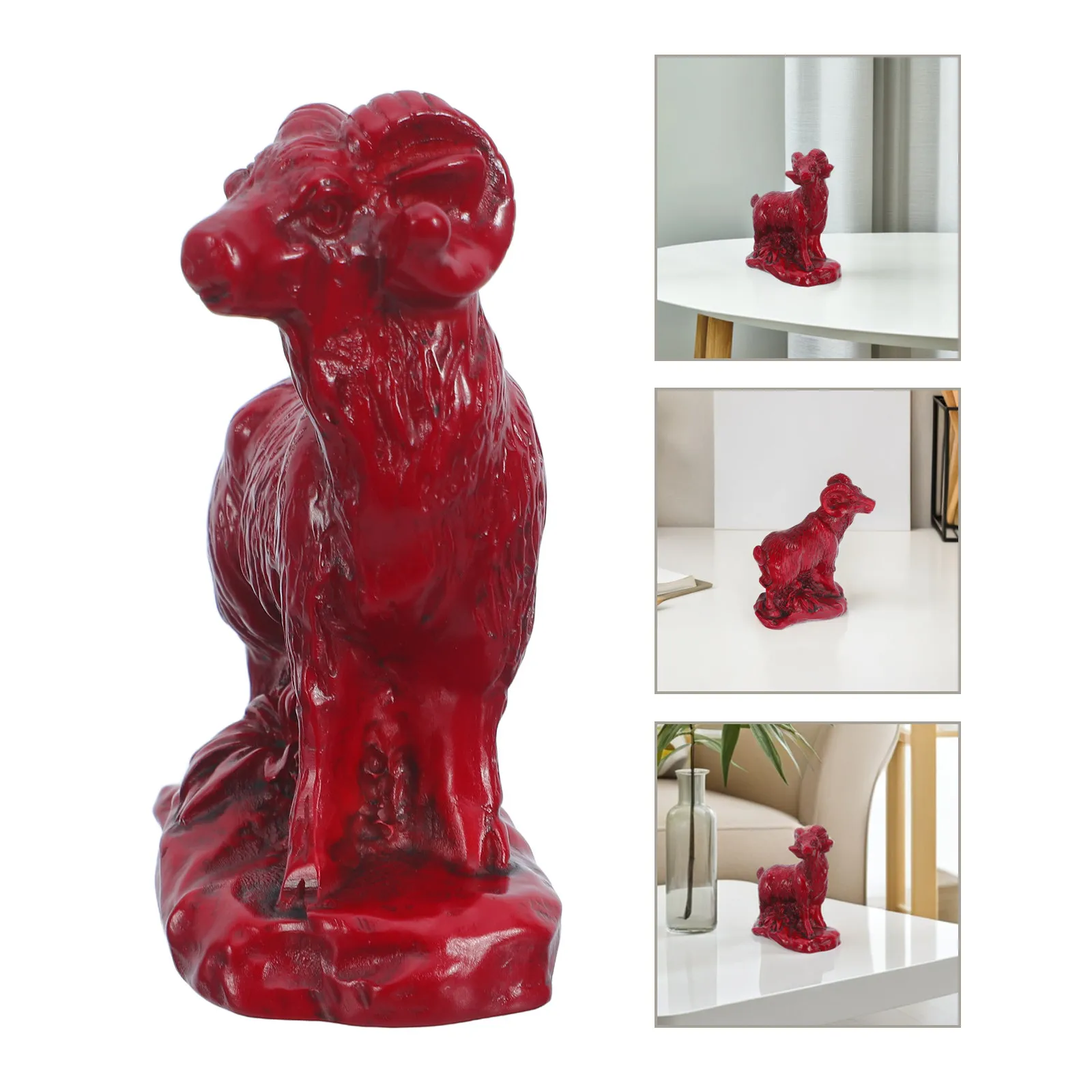 2027 Chinese New Year Goat Resin Statue Zodiac Sheep Sculpture Feng Shui Good Luck Home Decor Shelf Table Desktop Ornament