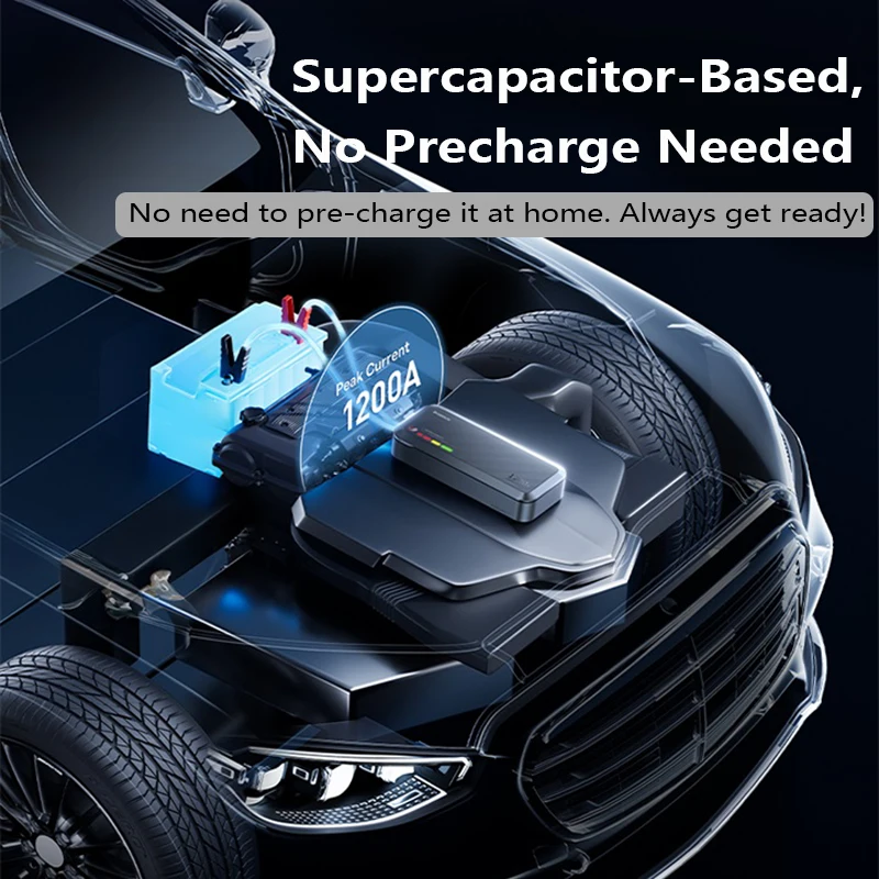 Basues 1200A Car Jump Starter Super Capacitor Emergency Car Battery Starting Portable Car Booster Device No Precharge Needed
