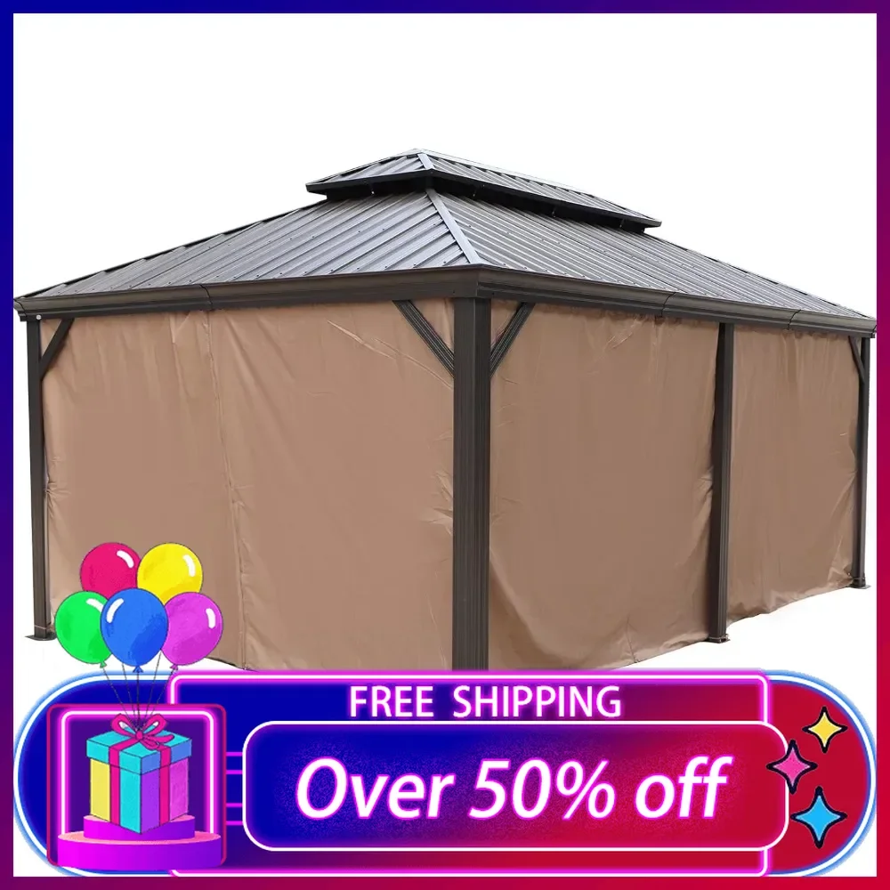 

Gazebo Privacy Curtain Outdoor Waterproof Sidewall for Hardtop Gazebo, Patio Gazebo Curtains , Model (12ft x 18ft, Brown)