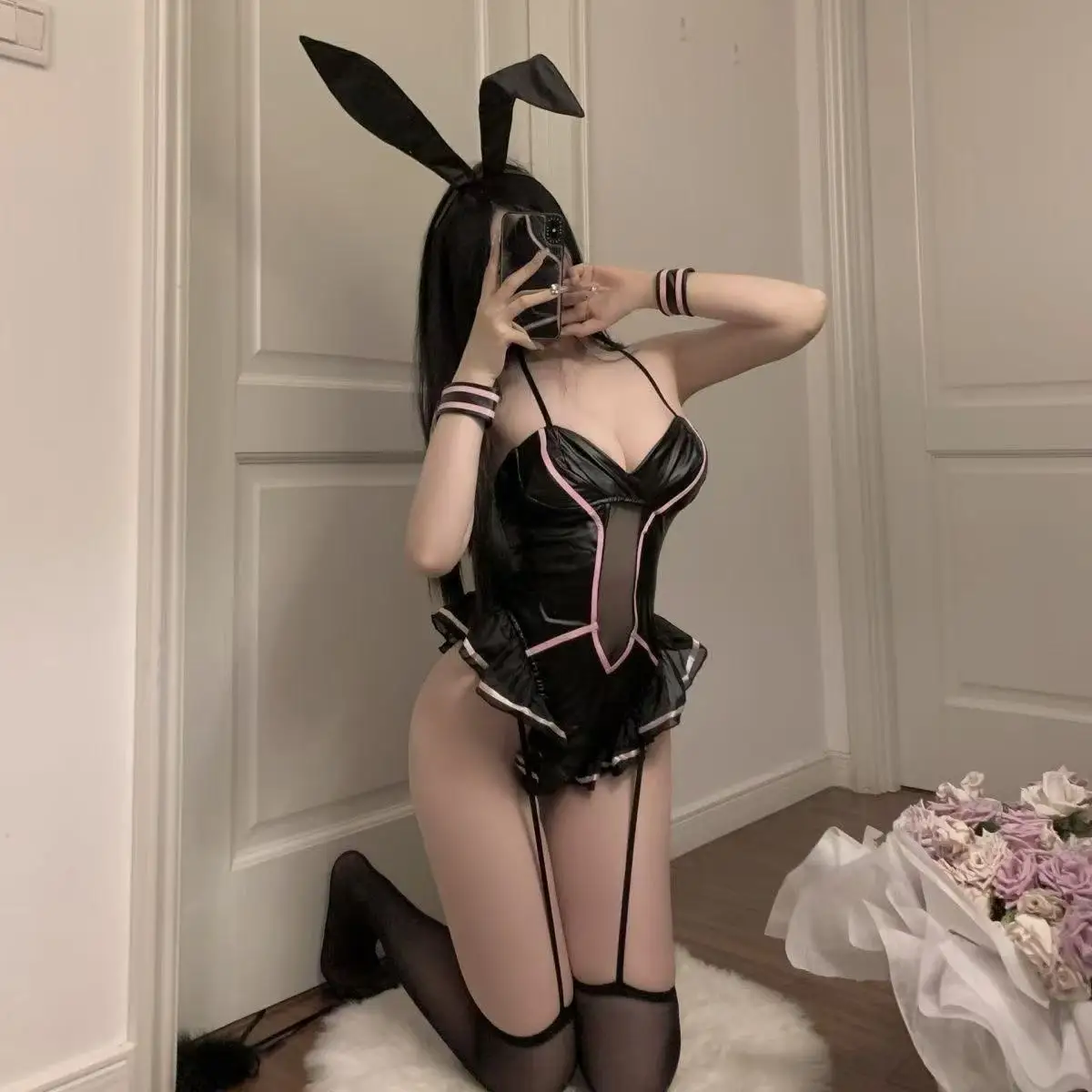 

New Ou Shilin Sexy Sexy Skinny Underwear Bunny Girl Uniform Seduction onesie Leather jacket Pure desire suit