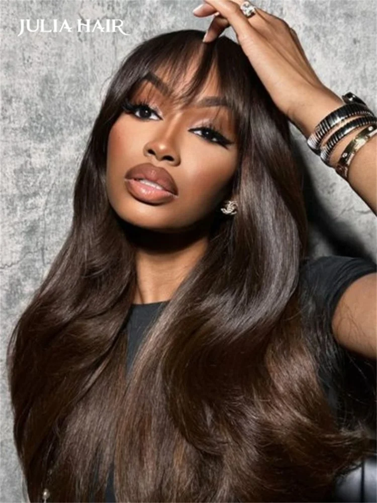 

Julia Hair Bye Bye Knots Brown Glueless Wig Loose Wave Pre Cut Transparent Lace Pre Plucked Put and Go Human Hair Wigs