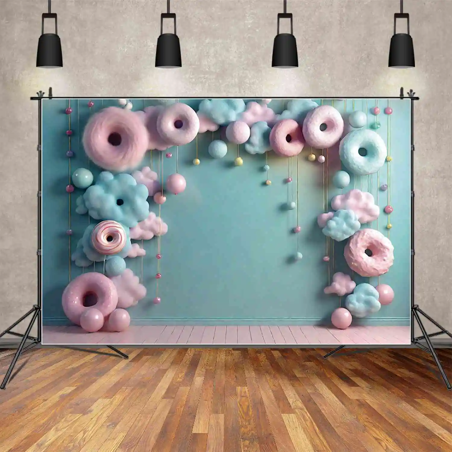 

MOON.QG Cloud Fairy One Birthday Background Boy Lollipop Doughnut Beans Backdrops Custom Party Decoration Photozone Studio Props