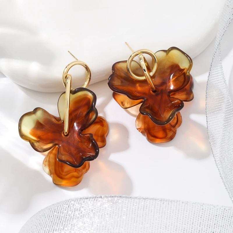 Retro Maillard Farbe Acryl Blume Anhänger Ohrringe für Frauen Elegante Mode Party Geschenk Personalisierte Accessoires
