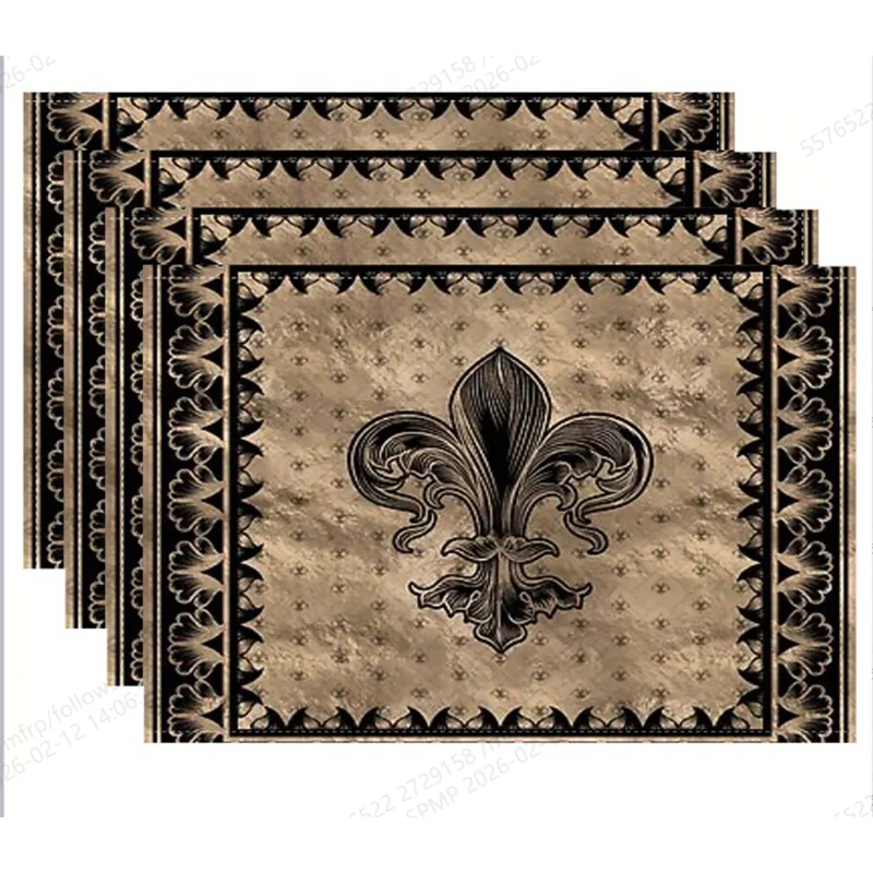 4Pcs, Vintage Iris Flower Placemats, the Best Placemats, Washable, Suitable for Holiday Parties, Home Decor, Kitchen Tables, Rec