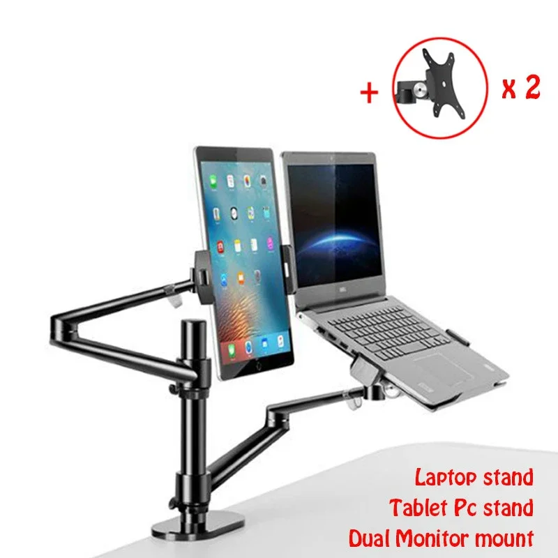 Aluminium Hoogte Verstelbare Desktop Dual Arm 17-32 Inch Monitor Houder + 10-17 Inch Laptop Stand OL-3TD full Motion Mount Arm