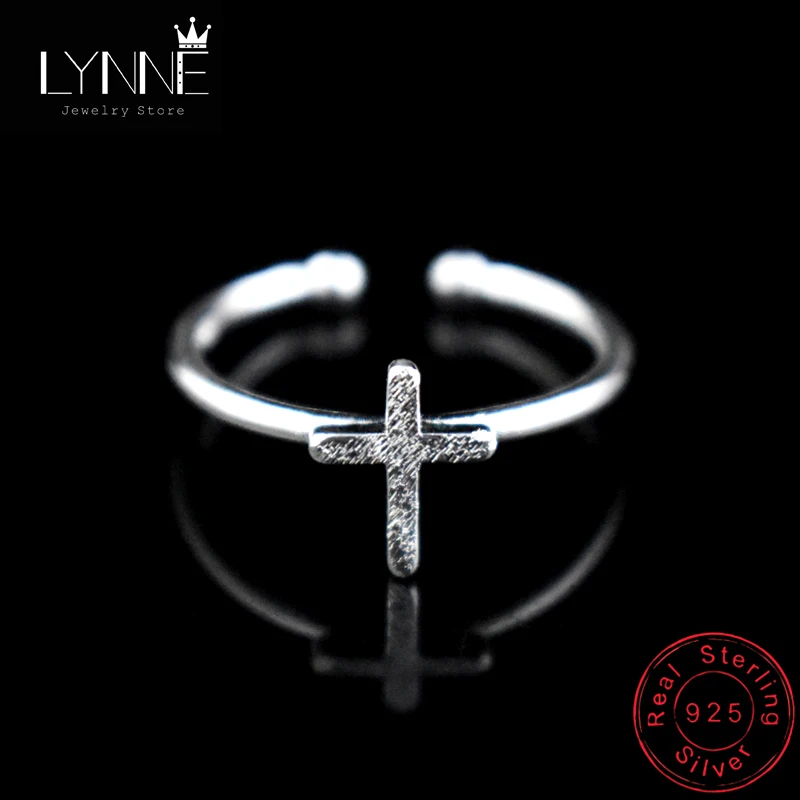 New 925 Sterling Silver Simple Punk Personality Cross Shape Resizable Rings Street Style Adjustable Open Ring Women Jewelry Gift