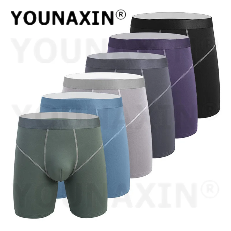 6 Pieces Men's Modal Long Boxer Briefs Business Casual Underwear Extended Leg Comfort Panties Gym Training Fitness Shorts
