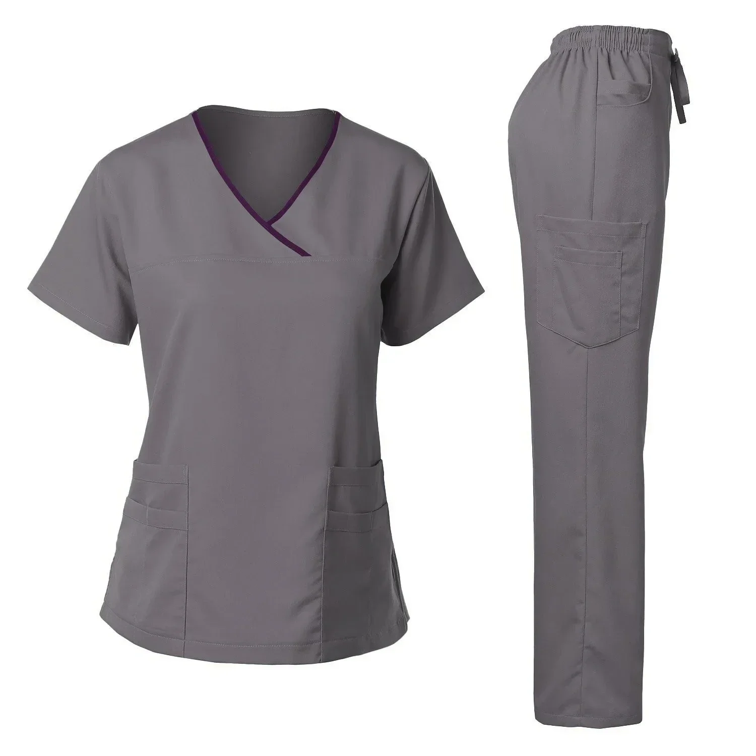 Ziekenhuis Medische Uniformen Vrouwen Scrubs Tops Rechte Broek Chirurgische Dokters Kleding Set Verpleegsters Accessoires Beauty Spa Werkkleding