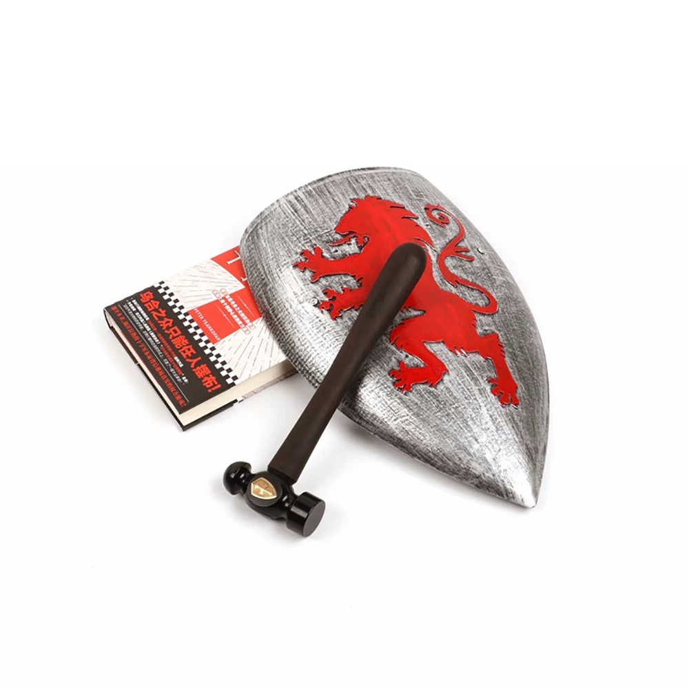 

Senior 45# Steel 34MM Round Head Hammer Crusader Commemorative Large Brass Shield Badge 500G 1LP Warhammer with Ebony Handle