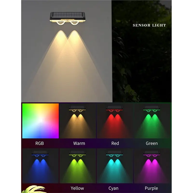 B84B-Outdoor LED RGB Solar Wall Lamp 4PCS Auto On/Off Fence Lights For Garden For Wall Lighting Decor For Courtyard