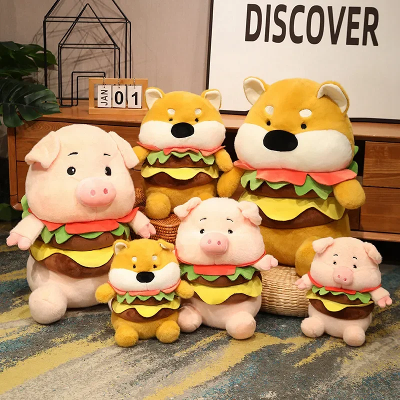 

25~55cm Hamburger Pig&Dog Plush Toy Stuffed Cartoon Food Animal Plushie Boys Girls Present