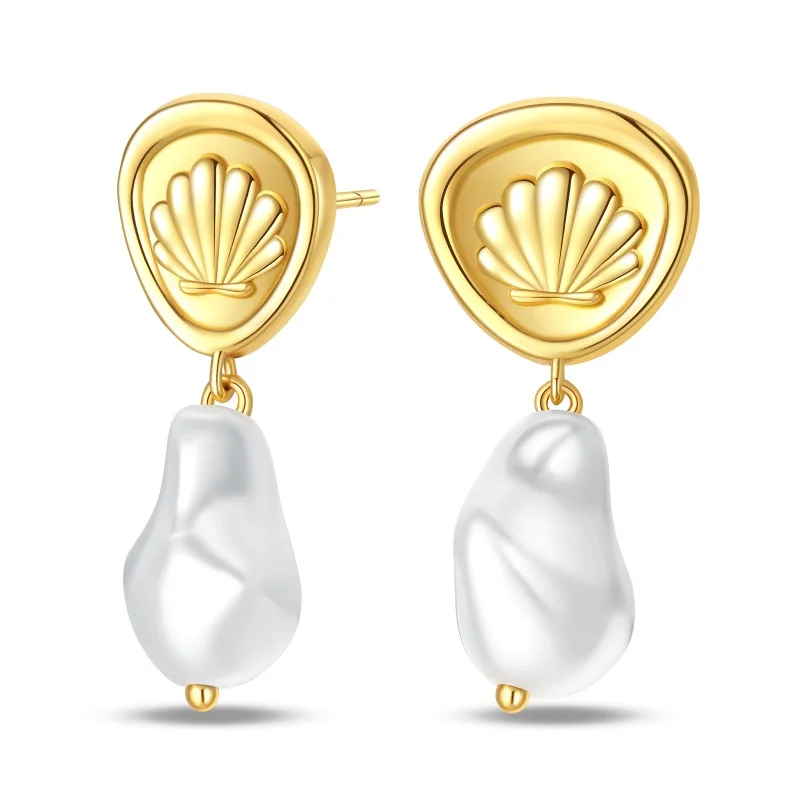 Hot Sales 925 Sterling Silver Gold Shell Pearl Hoop Earrings For Women Fine Birthday Anniversary Jewelry Gifts