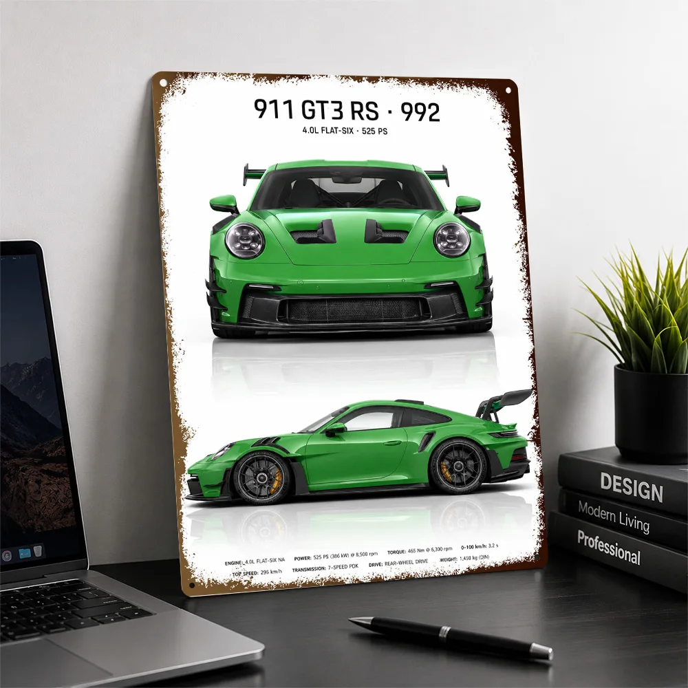 Germany 911 GT3 RS 992 Python Green Supercar Printed Poster Personalized Aluminum Metal Sign Track Style Wall Art For A Garage