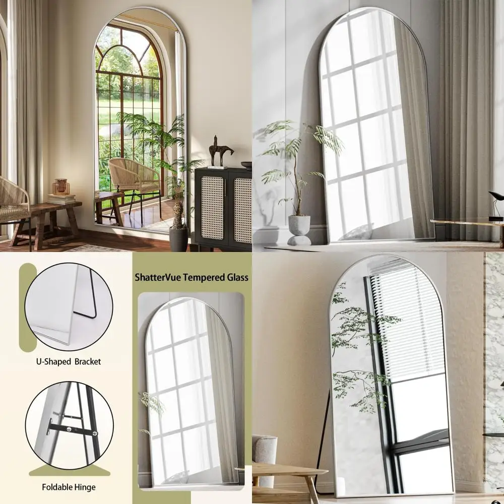 Arched Top Full Length Floor Mirror with Stand, 76x34 Inches, Leaning or Hanging Wall Mirror for Bedroom, Elegant Arch Design