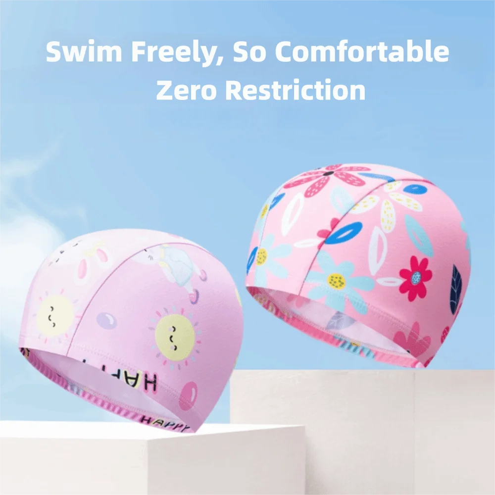 

Comfortable Polyester Swim Cap Cartoon Print Waterproof Swimming Hat High Elasticity Kids Swim Cap Beach
