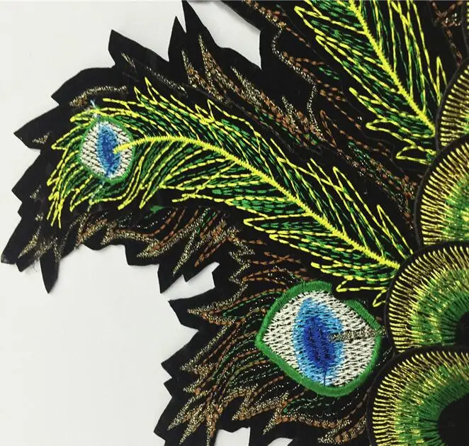 2 Piece High Quality Wings Embroidery Lace Fabric Peacock Feather Lace Patch  Sew on Applique Clothes Decoration