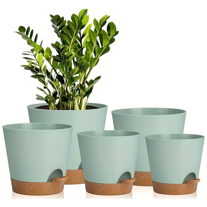 5pcs Plant Pots Self Watering Planters For Indoor Plants With Drainage Hole, Nursery Planting Pot Plastic 7/6.5/6/5.5/5 Inches