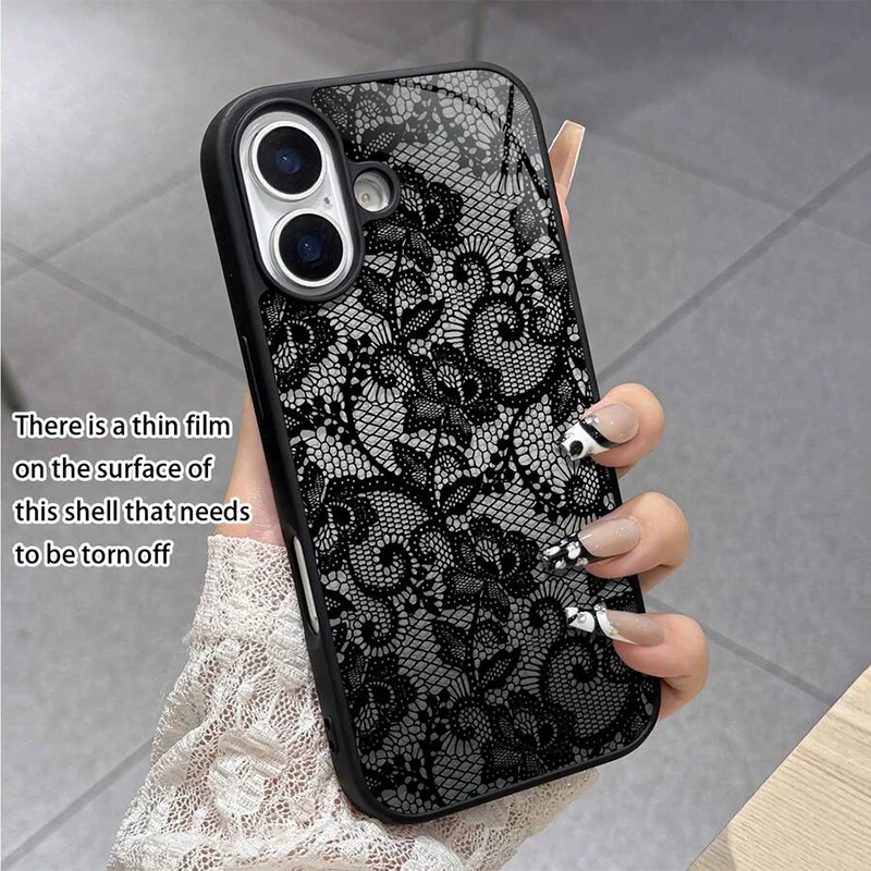 Custodia in silicone con raffinato motivo in pizzo per iPhone 17 16 15 14 13 12 11 Pro Max, Air 16E 16 Plus XS X XR - Morbida Funda