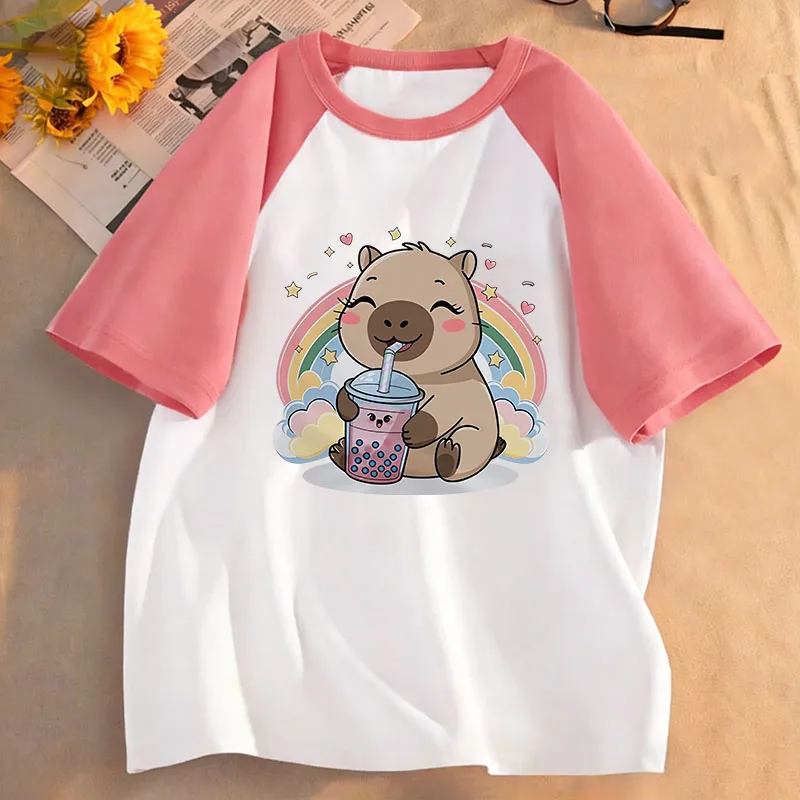 2026 Happy Capybara Funny T Shirts Manga Kids Children's T-shirt Boys Girls Summer Spring Casual Top Tee Shirt