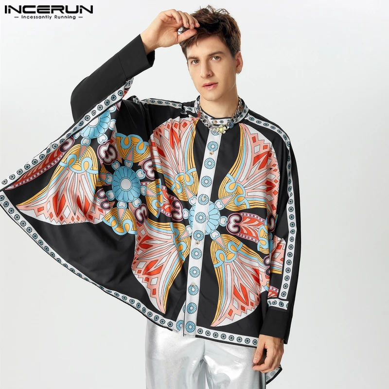 Fashion Casual Style Tops Men\'s Floral Print Batwing Sleeve Shirt Handsome Male Personality Loose Long Sleeved Blouse S-5XL 2024