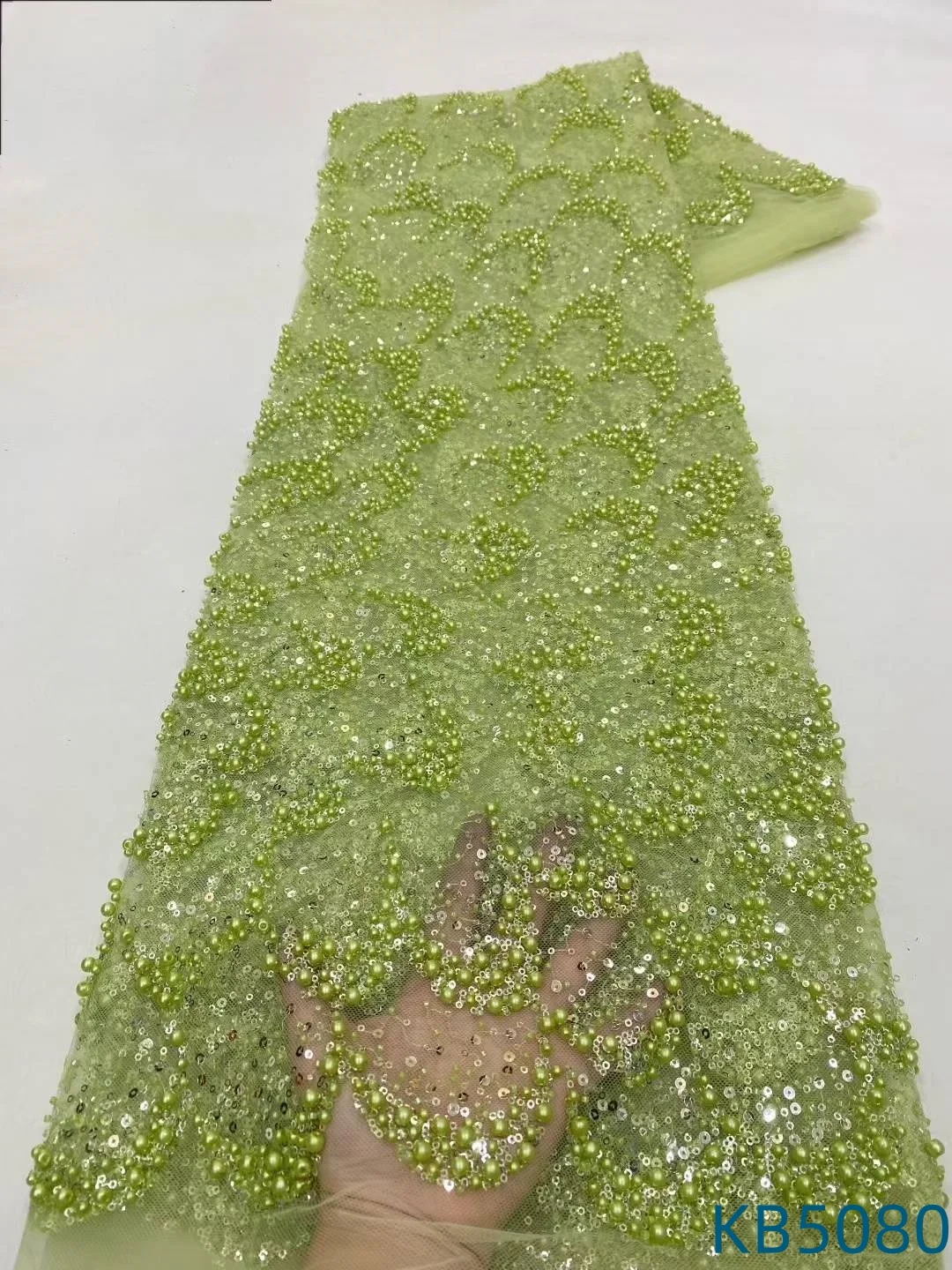 أقمشة الدانتيل الفاخرة الخرز الأفريقي جودة عالية 5 ياردة التطريز الفرنسية النيجيري تول أقمشة الدانتيل لخياطة الزفاف KB5080