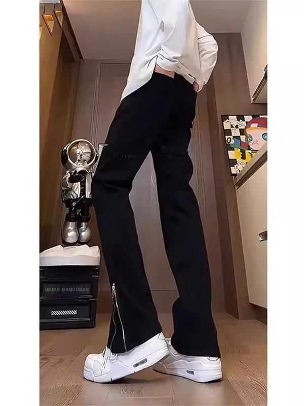 

Black High Waist Slim Fit Jeans Men's Style American High Street Straight Leg Knife Pants Youth Casual Summer Jeans