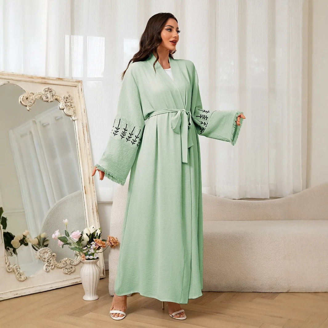 

Ид Мусульманская Абая для женщин Вышивка Кардиган на шнуровке Абая Рамадан Марокко Дубай Джалабия Кафтан Vestidos Арабский длинный халат 2025