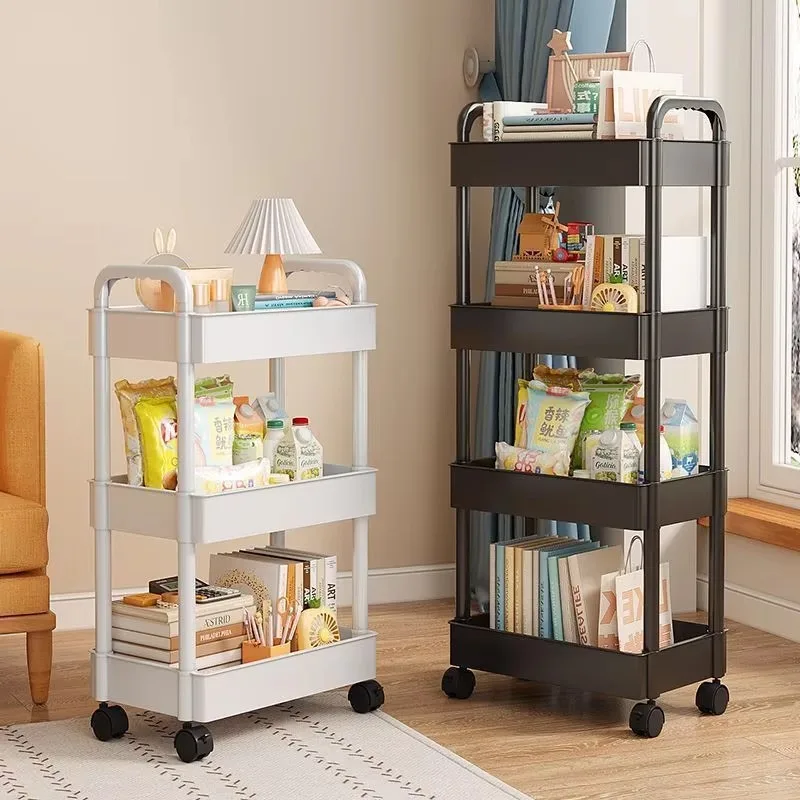 5 Tier Rolling Cart PP Mobile Storage Trolley with 360 Wheels Slim Organizer Shelf Rack for Kitchen Bathroom Bedroom Snacks 1Pcs