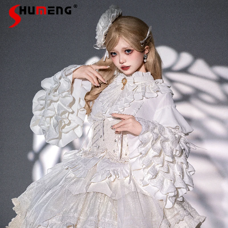 

Original Black Gothic Retro Elegant Long Sleeve Shirt French Elegant Court Ji Sleeve Bib Blouse Women's Slim Fit Lolita Tops