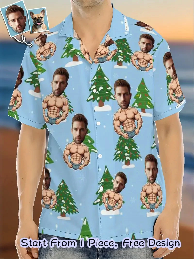 

Рождественская рубашка по индивидуальному заказу, новые забавные персонализированные рубашки Санта-Клауса с 3D принтом, 2025 год, рубашки с короткими рукавами и лацканами с Рождеством, топ «сделай сам»