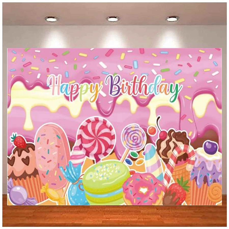 

Photography Backdrop Pink Red Cake Birthday Party Lollipops Candy Ice Cream Poster Decor Pattern Background Banner Photo Studio