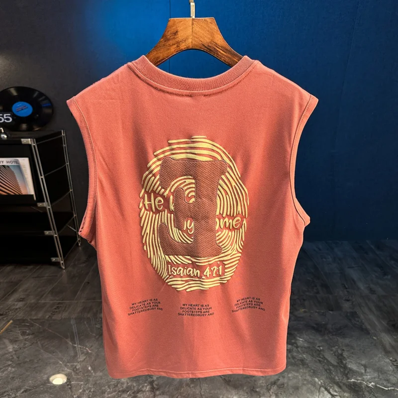 

2025 Summer New Sports Fitness Sleeveless Tank Top Men's Casual Basketball Trendy Printed Versatile T-shirt