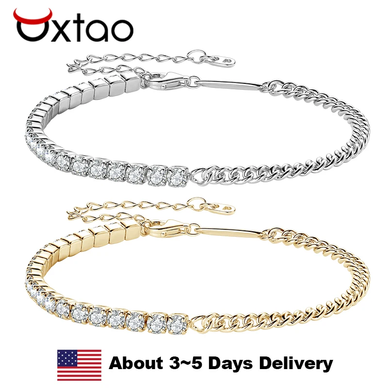 

OXTAO Luxury Moissanite Diamond Half Tennis Bracelet Anniversary Gift for Women S925 Silver 3mm D VVS1 Hand Chain Jewelry