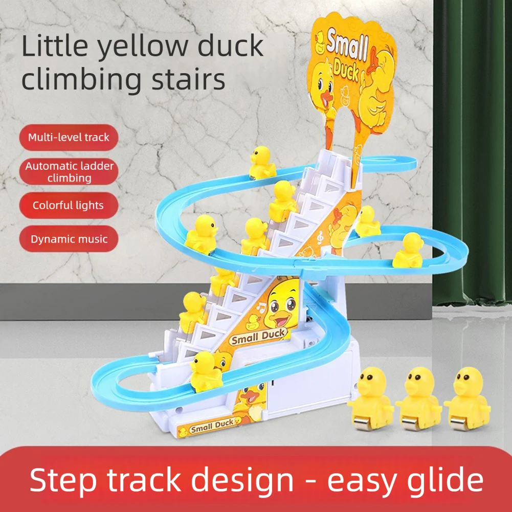 Juego de tobogán de montaña rusa de patos, estilo Montessori, preescolar, escalada, patos, pista de carreras, luces, música, juego de pista educativo
