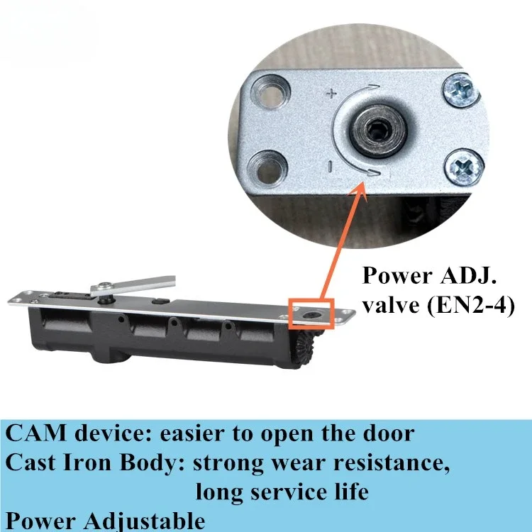 Adjustable Power Hold-open CAM Cast Iron Concealed and Exposed Slide Rail Installation Door Closer